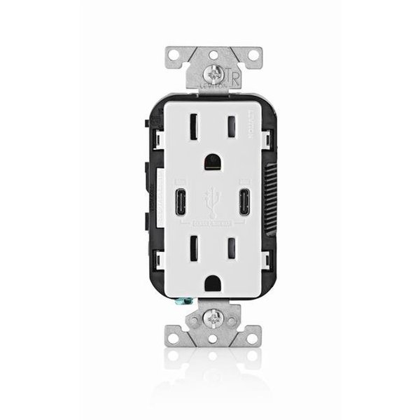Leviton Leviton 3006768 15 amps 125V 5-15 R Duplex & Type C White Outlet & USB Charger; White 3006768
